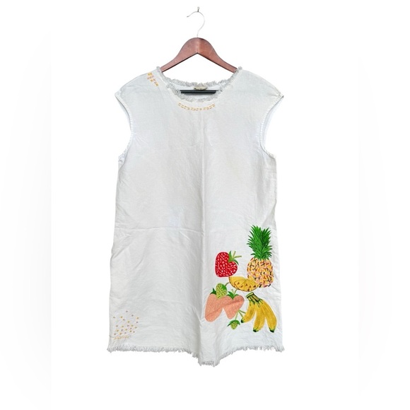 Anthropologie Holding Horses Fruit Salad Linen Tunic Dress White Raw Size Medium - Picture 3 of 9